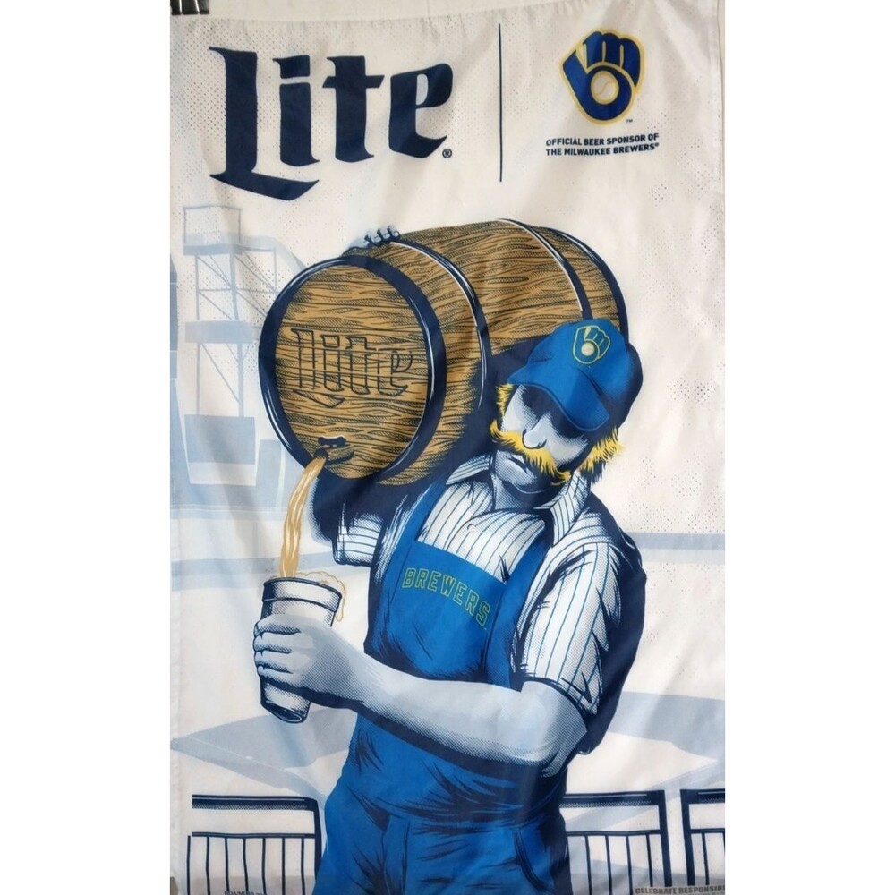 New MLB Milwaukee Brewer Limited Edition Bernie Miller Lite Flag 30"x48"